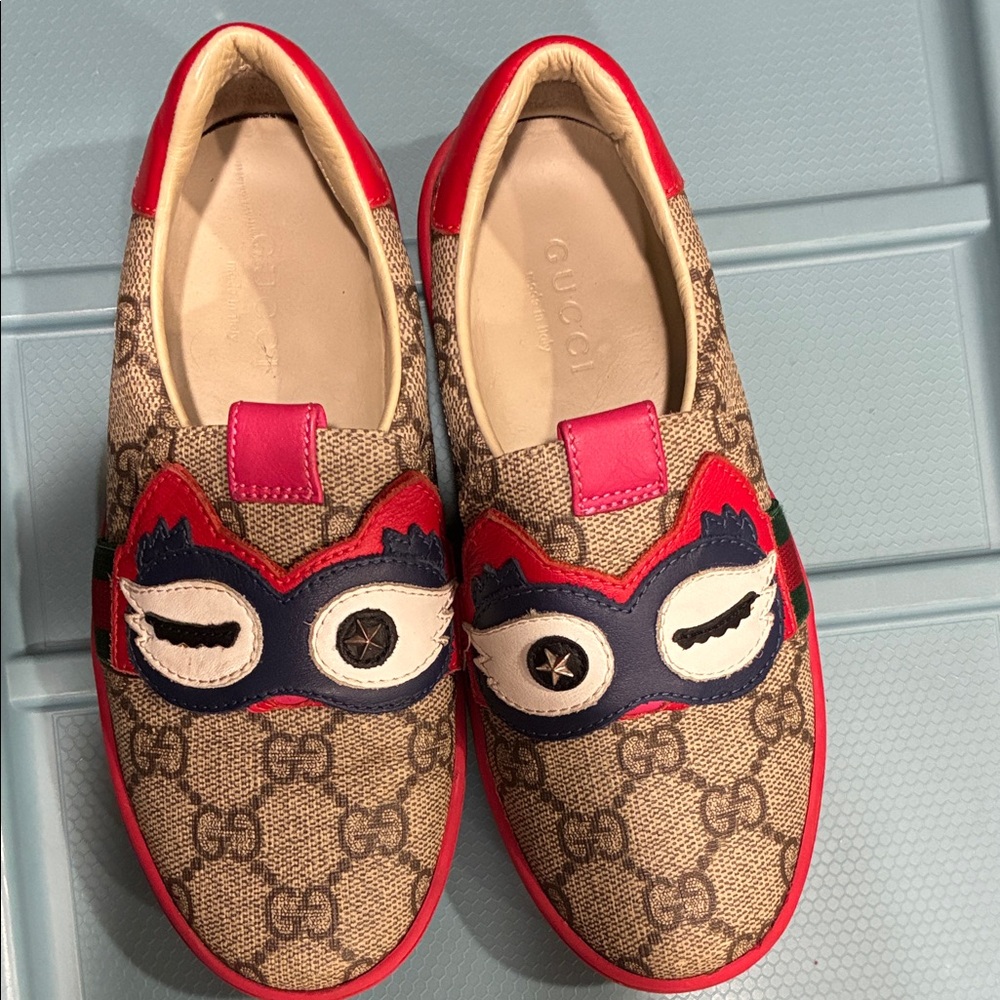 Gucci Kids Red and Beige Patterned Sneakers Size 29 EUR